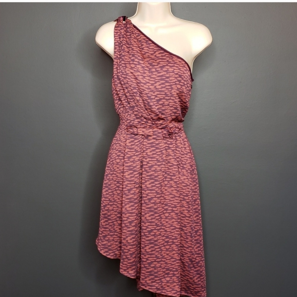 Rachel Rachel Roy Dress Size 0 Coral Pink / Purple Sheath One Shoulder